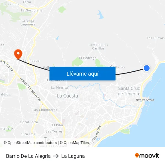 Barrio De La Alegría to La Laguna map