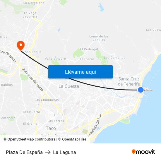 Plaza De España to La Laguna map