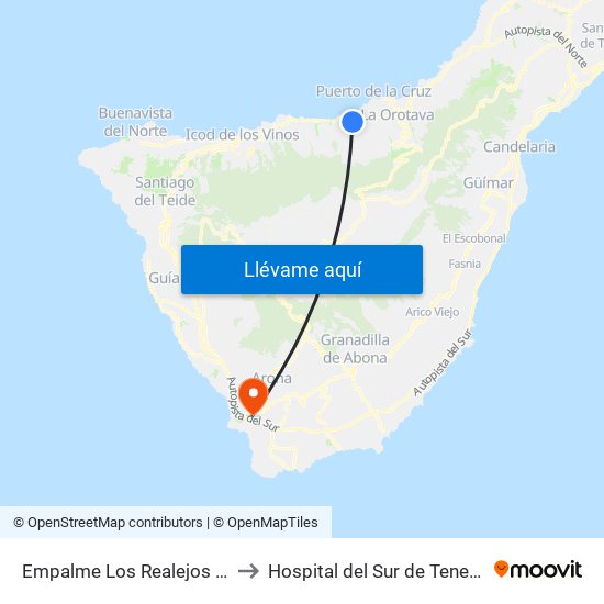 Empalme Los Realejos (T) to Hospital del Sur de Tenerife map