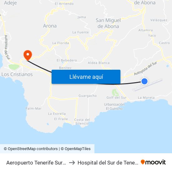 Aeropuerto Tenerife Sur (T) to Hospital del Sur de Tenerife map