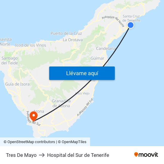 Tres De Mayo to Hospital del Sur de Tenerife map