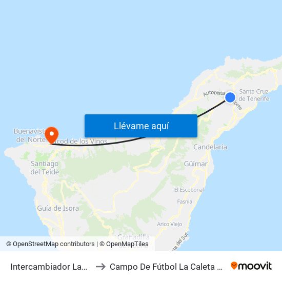 Intercambiador Laguna (T) to Campo De Fútbol La Caleta De Interián map