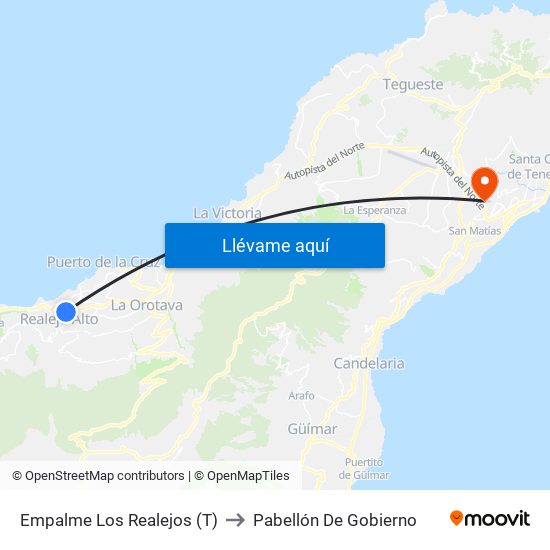 Empalme Los Realejos (T) to Pabellón De Gobierno map