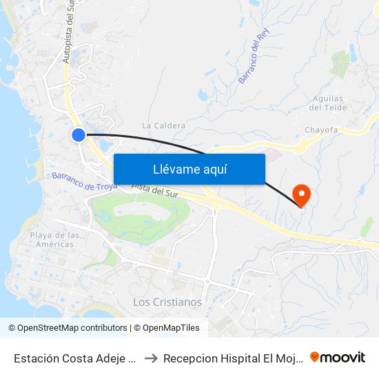Estación Costa Adeje (T) to Recepcion Hispital El Mojon map