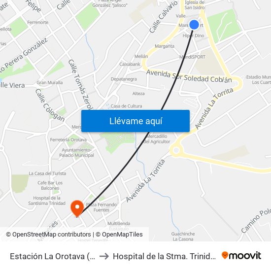 Estación La Orotava (T) to Hospital de la Stma. Trinidad map