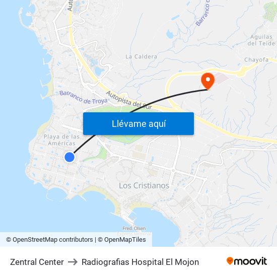 Zentral Center to Radiografias Hospital El Mojon map