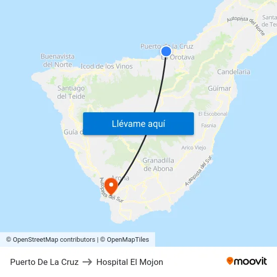 Puerto De La Cruz to Hospital El Mojon map
