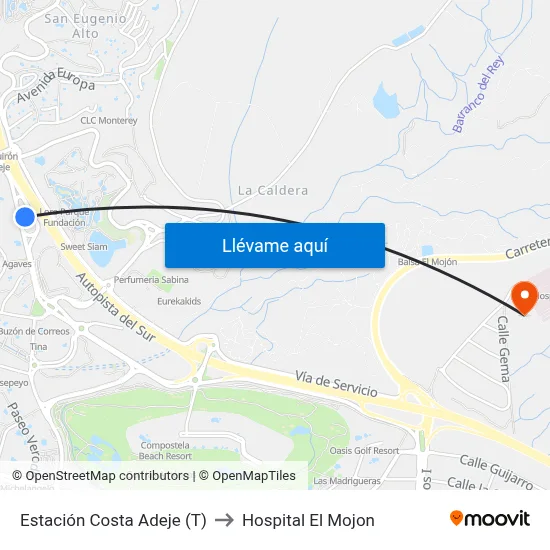 Estación Costa Adeje (T) to Hospital El Mojon map