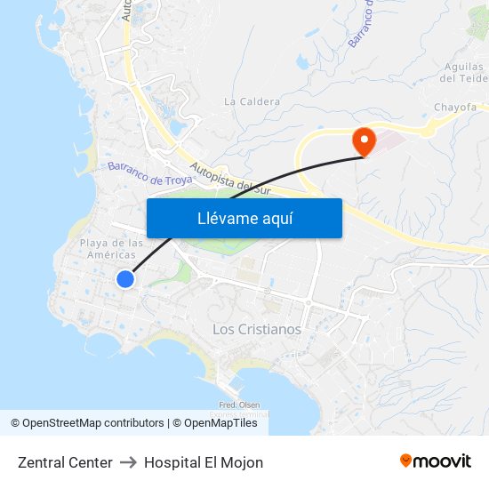 Zentral Center to Hospital El Mojon map