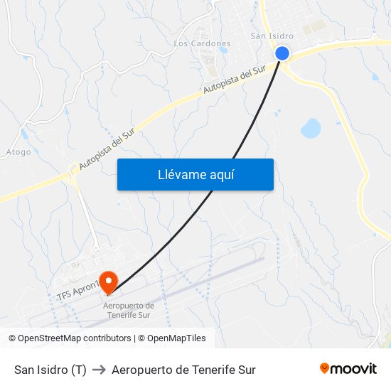 San Isidro (T) to Aeropuerto de Tenerife Sur map