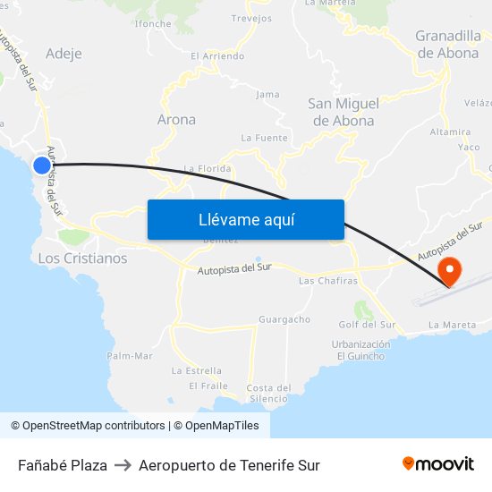 Fañabé Plaza to Aeropuerto de Tenerife Sur map