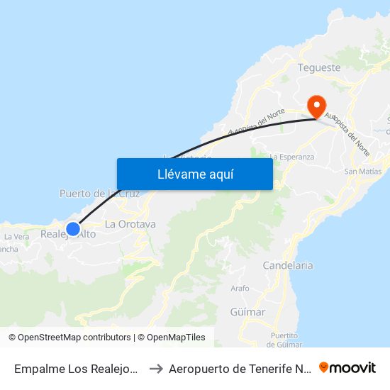 Empalme Los Realejos (T) to Aeropuerto de Tenerife Norte map