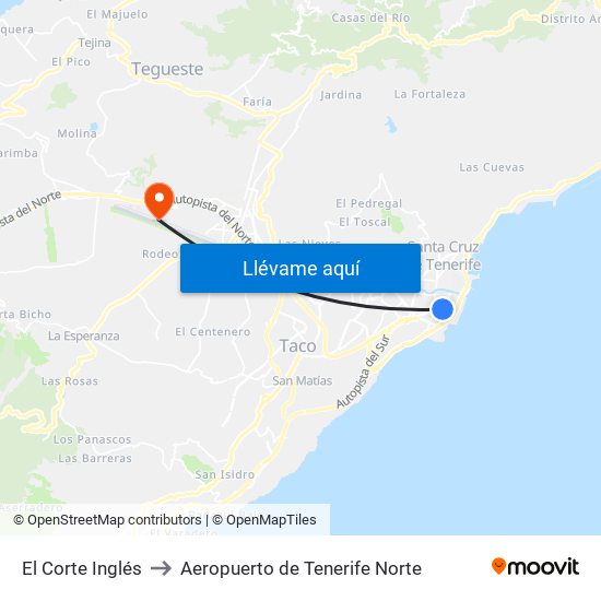 El Corte Inglés to Aeropuerto de Tenerife Norte map