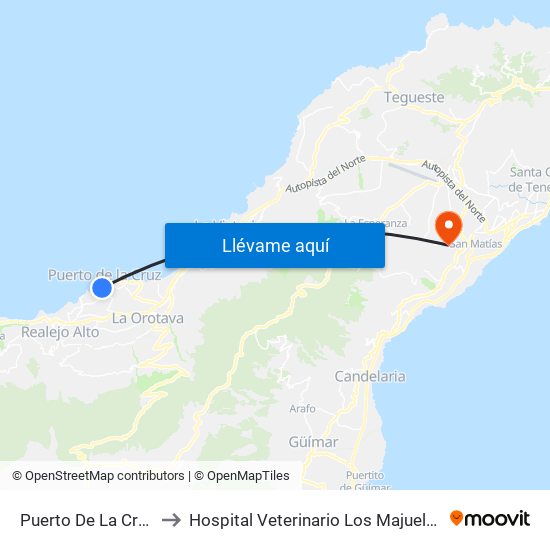 Puerto De La Cruz to Hospital Veterinario Los Majuelos map