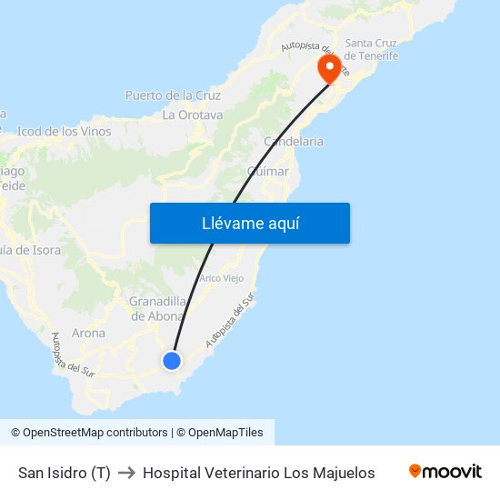 San Isidro (T) to Hospital Veterinario Los Majuelos map