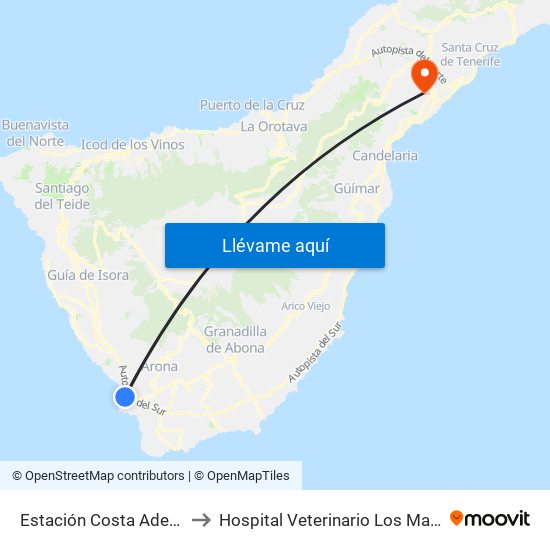 Estación Costa Adeje (T) to Hospital Veterinario Los Majuelos map