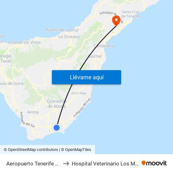Aeropuerto Tenerife Sur (T) to Hospital Veterinario Los Majuelos map