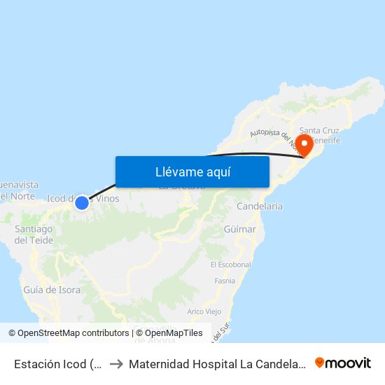 Estación Icod (T) to Maternidad Hospital La Candelaria map