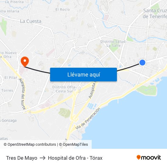 Tres De Mayo to Hospital de Ofra - Tórax map