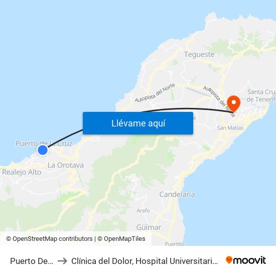 Puerto De La Cruz to Clínica del Dolor, Hospital Universitario de Canarias, La Laguna map