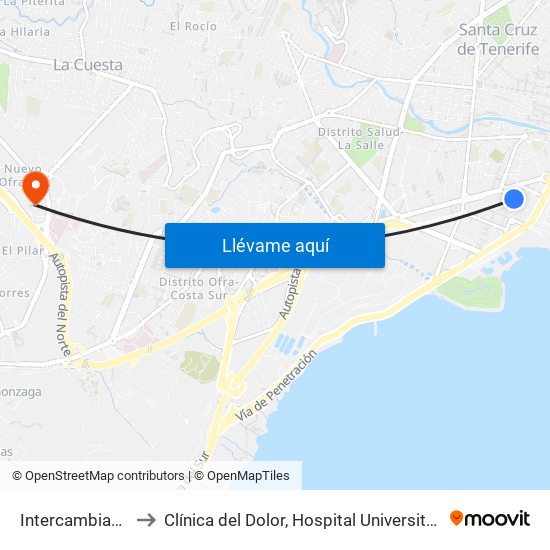 Intercambiador Sta.Cruz to Clínica del Dolor, Hospital Universitario de Canarias, La Laguna map