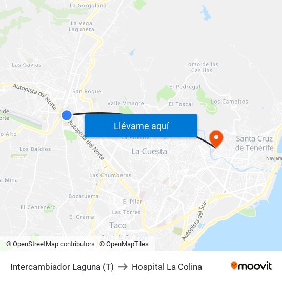 Intercambiador Laguna (T) to Hospital La Colina map