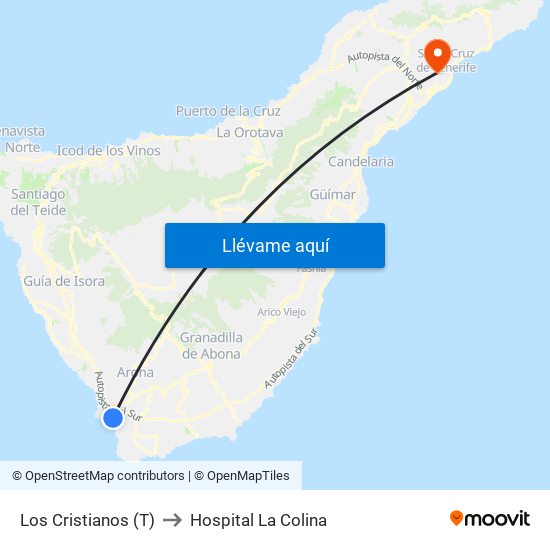 Los Cristianos  (T) to Hospital La Colina map