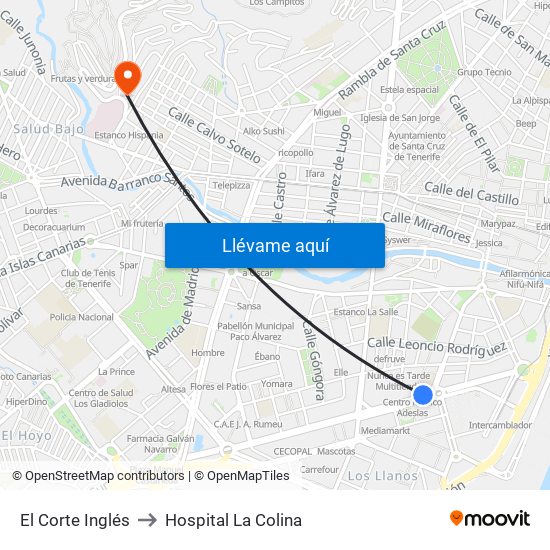 El Corte Inglés to Hospital La Colina map