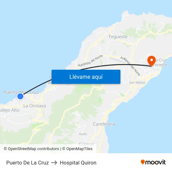 Puerto De La Cruz to Hospital Quiron map
