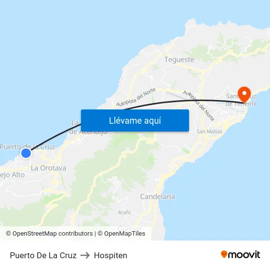 Puerto De La Cruz to Hospiten map