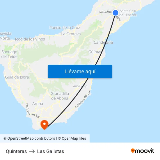 Quinteras to Las Galletas map