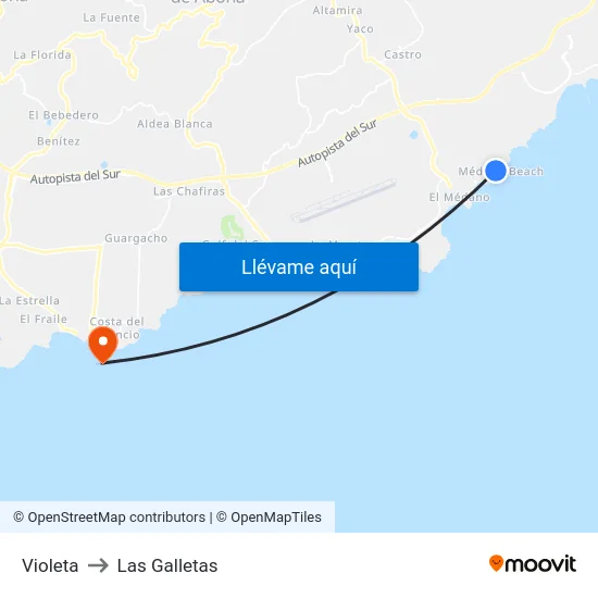 Violeta to Las Galletas map