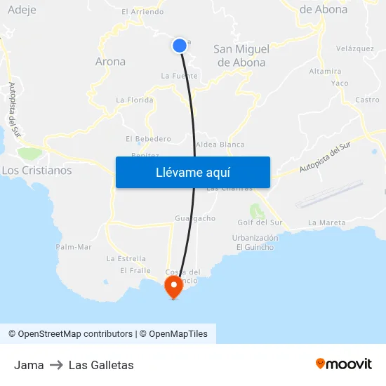 Jama to Las Galletas map