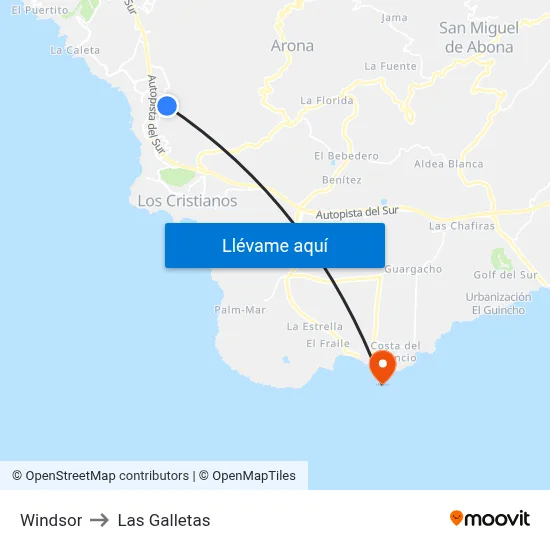 Windsor to Las Galletas map
