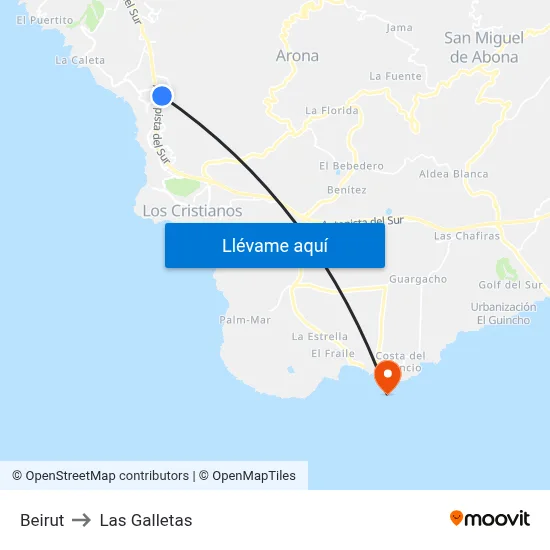 Beirut to Las Galletas map
