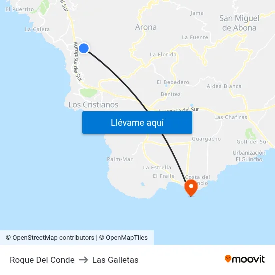 Roque Del Conde to Las Galletas map