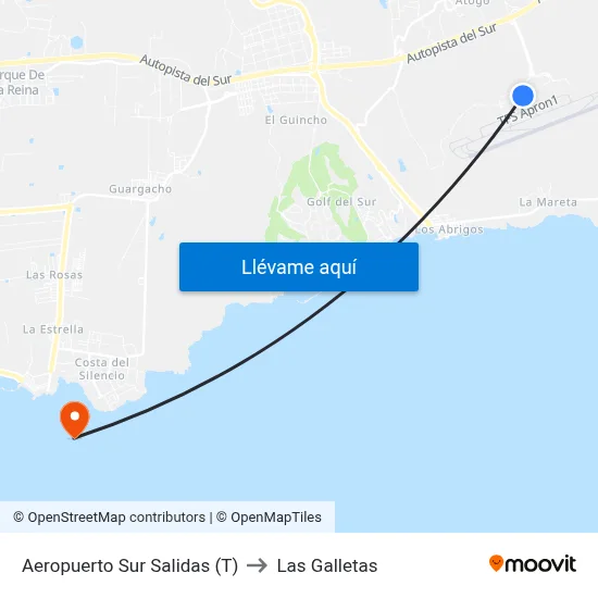 Aeropuerto Sur Salidas (T) to Las Galletas map