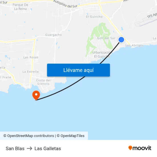 San Blas to Las Galletas map