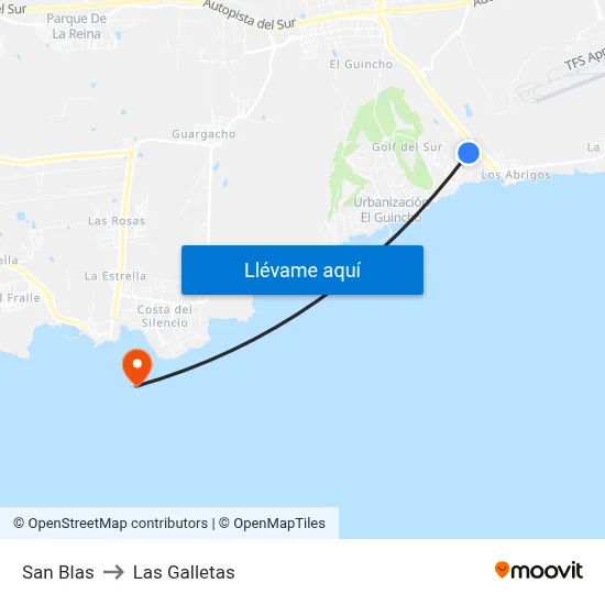 San Blas to Las Galletas map