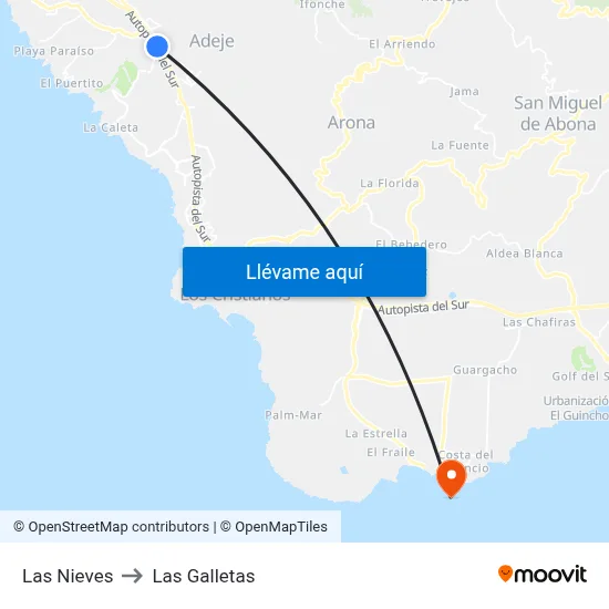 Las Nieves to Las Galletas map