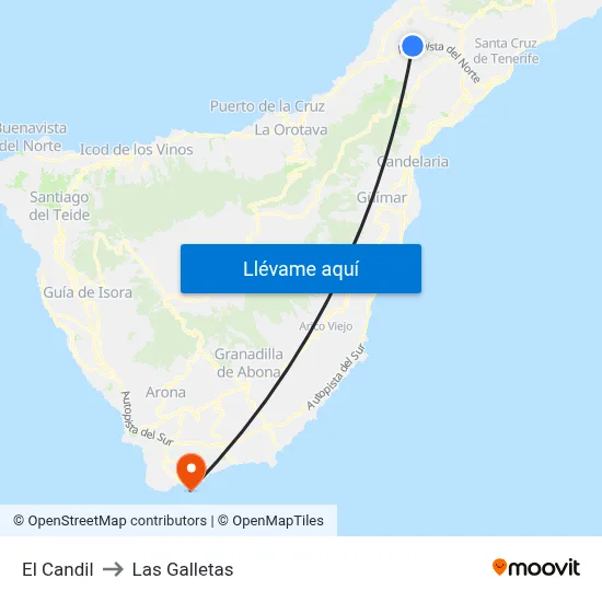 El Candil to Las Galletas map