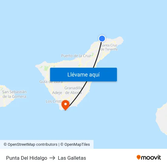 Punta Del Hidalgo to Las Galletas map