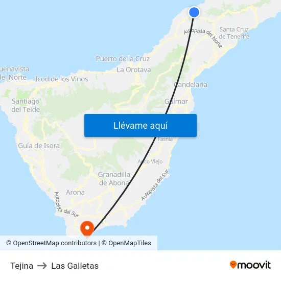 Tejina to Las Galletas map