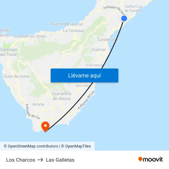Los Charcos to Las Galletas map