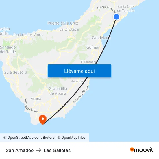 San Amadeo to Las Galletas map