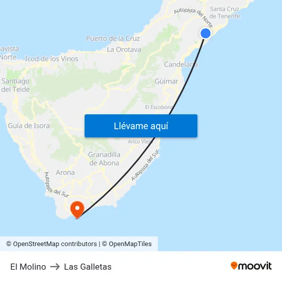 El Molino to Las Galletas map