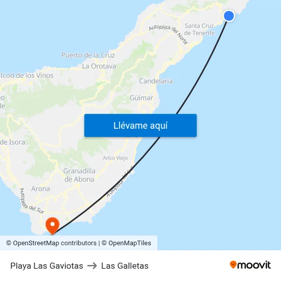Playa Las Gaviotas to Las Galletas map