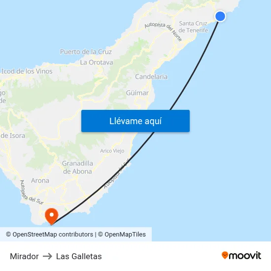 Mirador to Las Galletas map