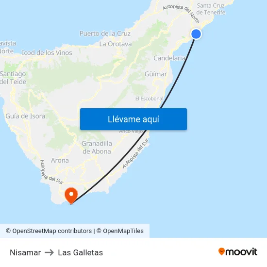 Nisamar to Las Galletas map