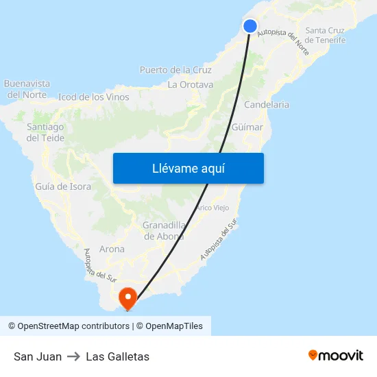 San Juan to Las Galletas map